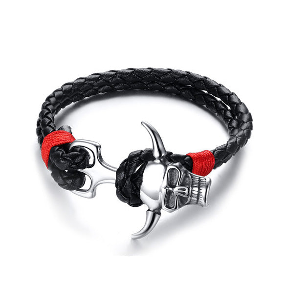 Personalized Monster Braided Leather Mens Bracelet