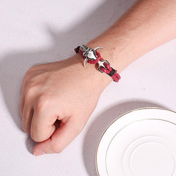 Personalized Monster Braided Leather Mens Bracelet