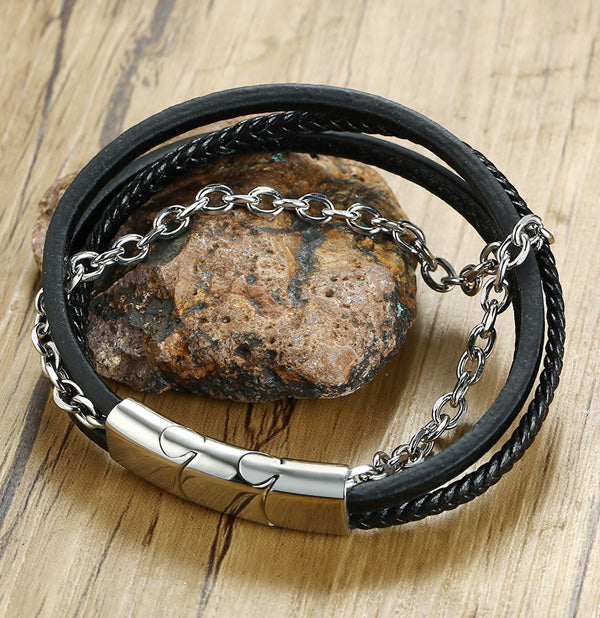 Engraved Mens Jewelry Wrap Bracelet Black