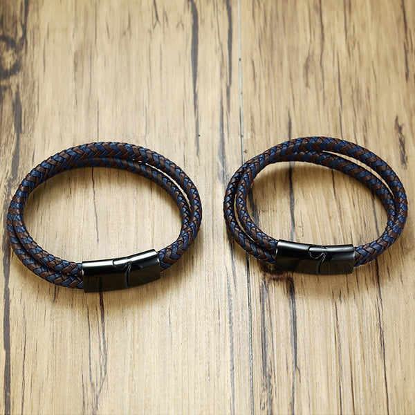 Mens Personalized Leather Wrap Bracelet Gift Black