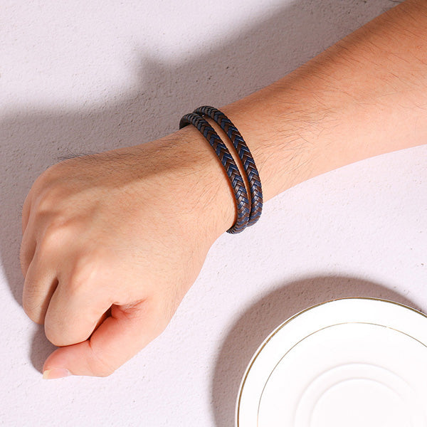 Mens Personalized Leather Wrap Bracelet Gift Black
