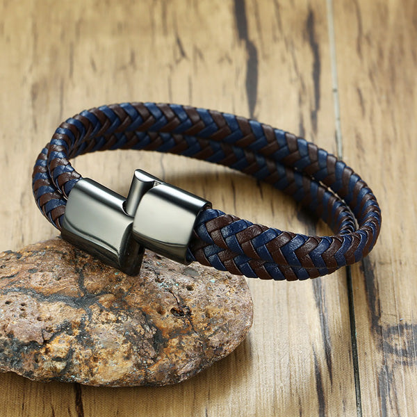 Mens Personalized Leather Wrap Bracelet Gift Black