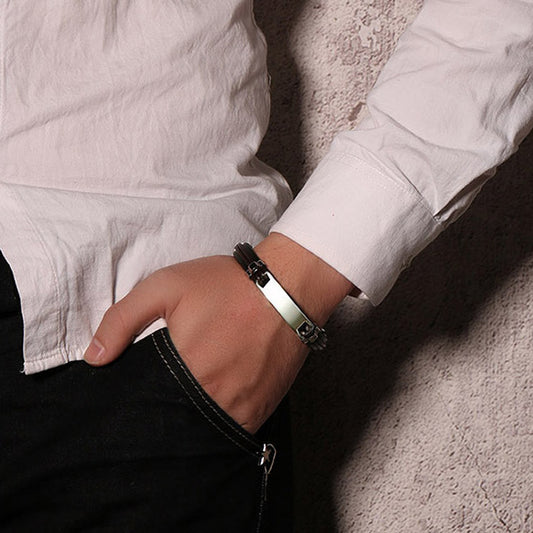 Customized Leather Mens Love Bracelet