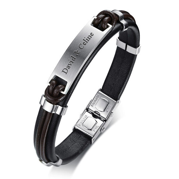 Personalized ID Mens Bracelet - Custom Mens Leather