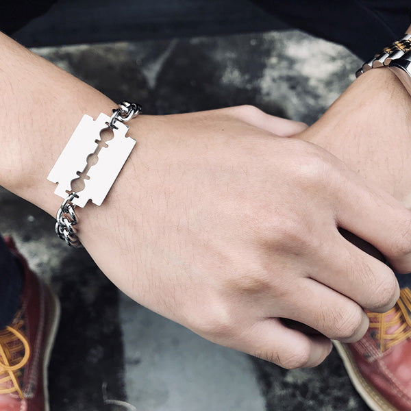 Personalized Adjustable Blade Mens Bracelet Stainless Steel Silver