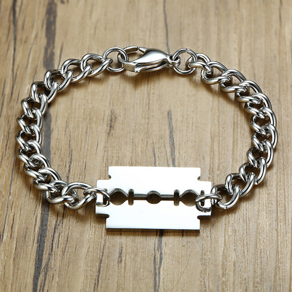 Personalized Adjustable Blade Mens Bracelet Stainless Steel Silver