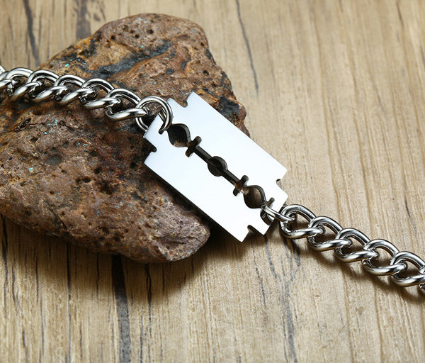 Personalized Adjustable Blade Mens Bracelet Stainless Steel Silver