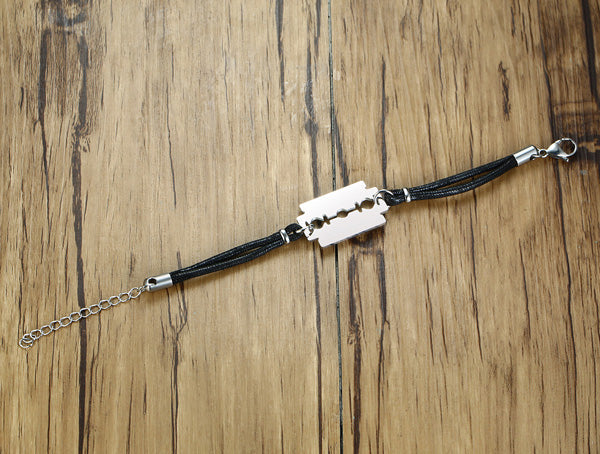 Personalized Adjustable Blade Mens Bracelet Stainless Steel Black