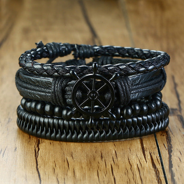 Mens Wrap Bracelet PU Leather Black