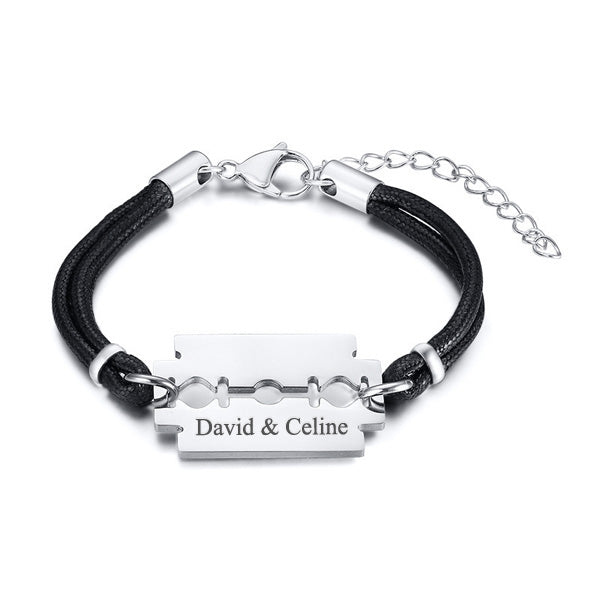 Personalized Adjustable Blade Mens Bracelet Stainless Steel Black