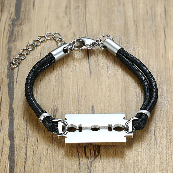 Personalized Adjustable Blade Mens Bracelet Stainless Steel Black