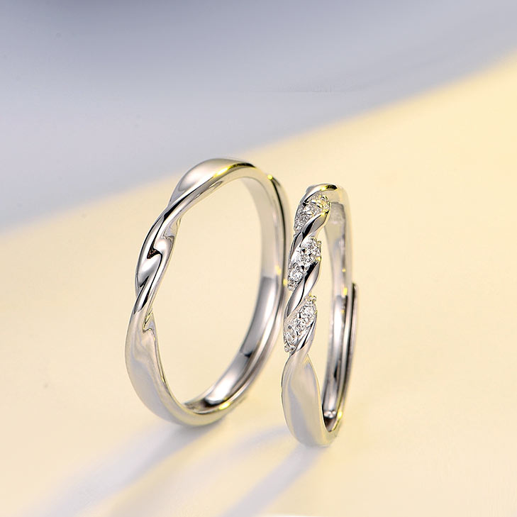 Engraved Couple Engagement Mobius Rings Set for two