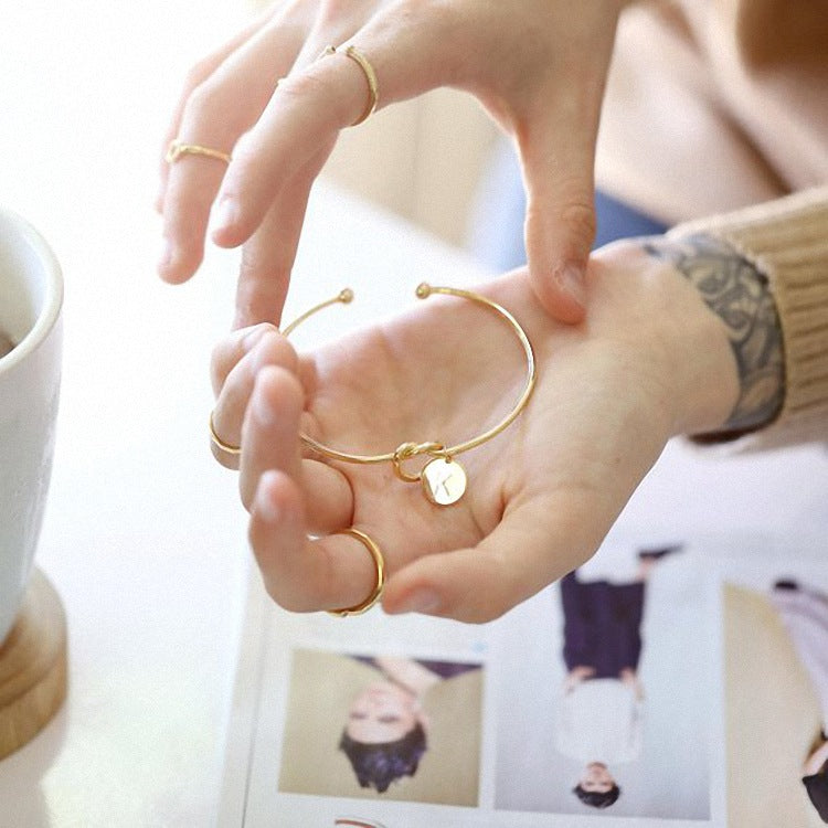 Name Initial Bangle Bracelet for Her