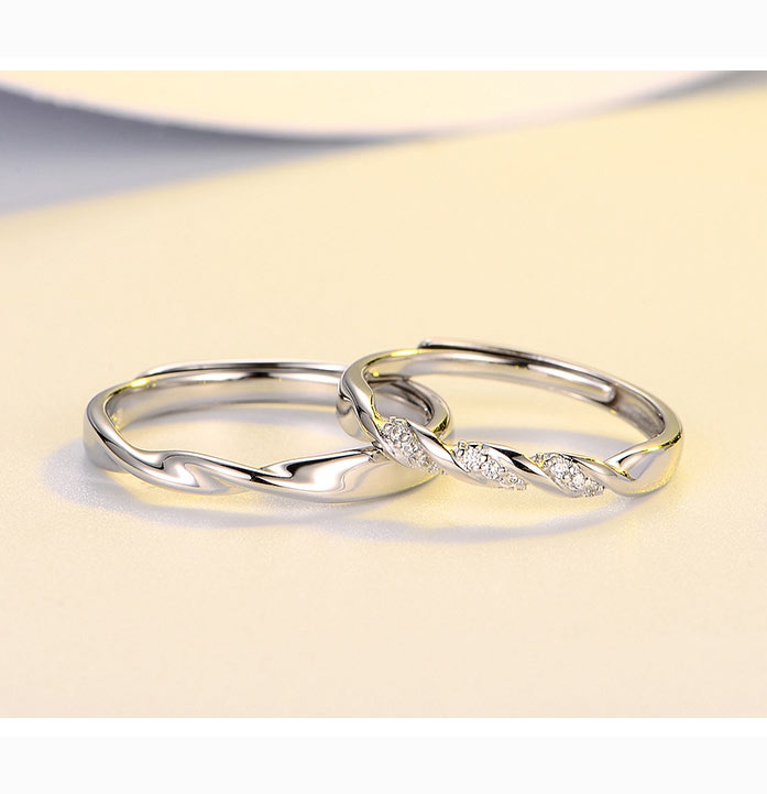 Engraved Couple Engagement Mobius Rings Set for two