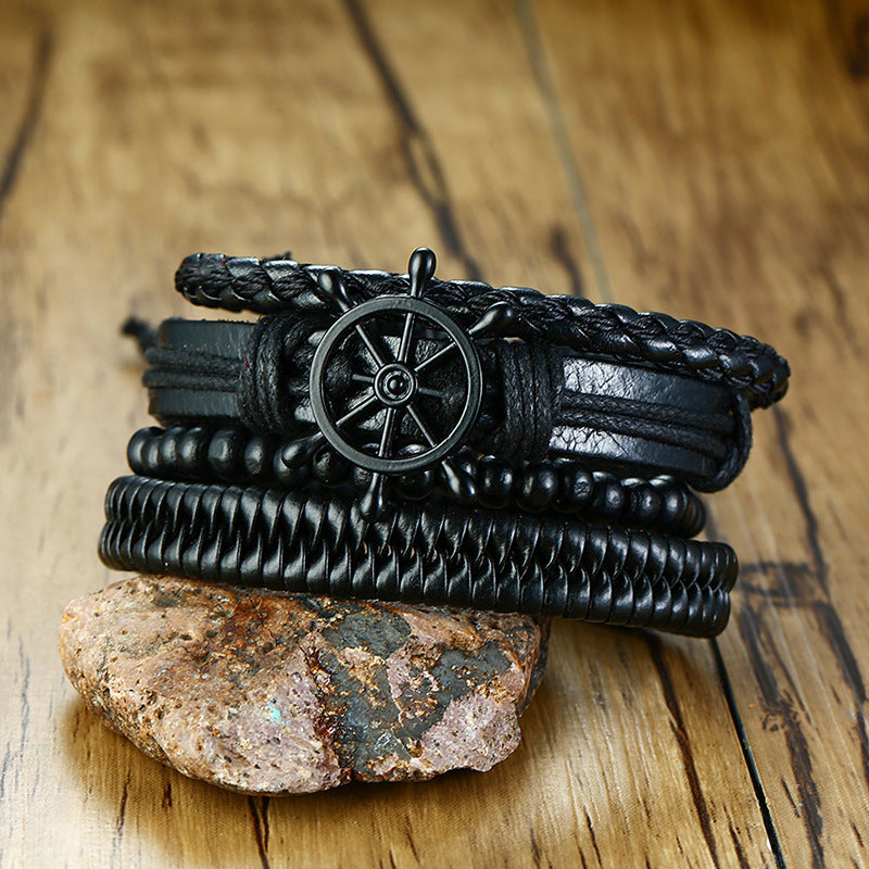 Mens Wrap Bracelet PU Leather Black