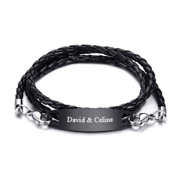 Personalized Braided Wrap Promise Bracelet Stainless Steel