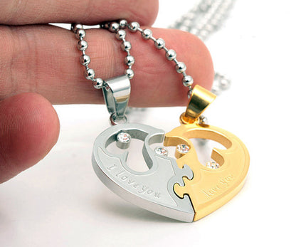 Engraved Half Heart Matching Necklaces for Couple