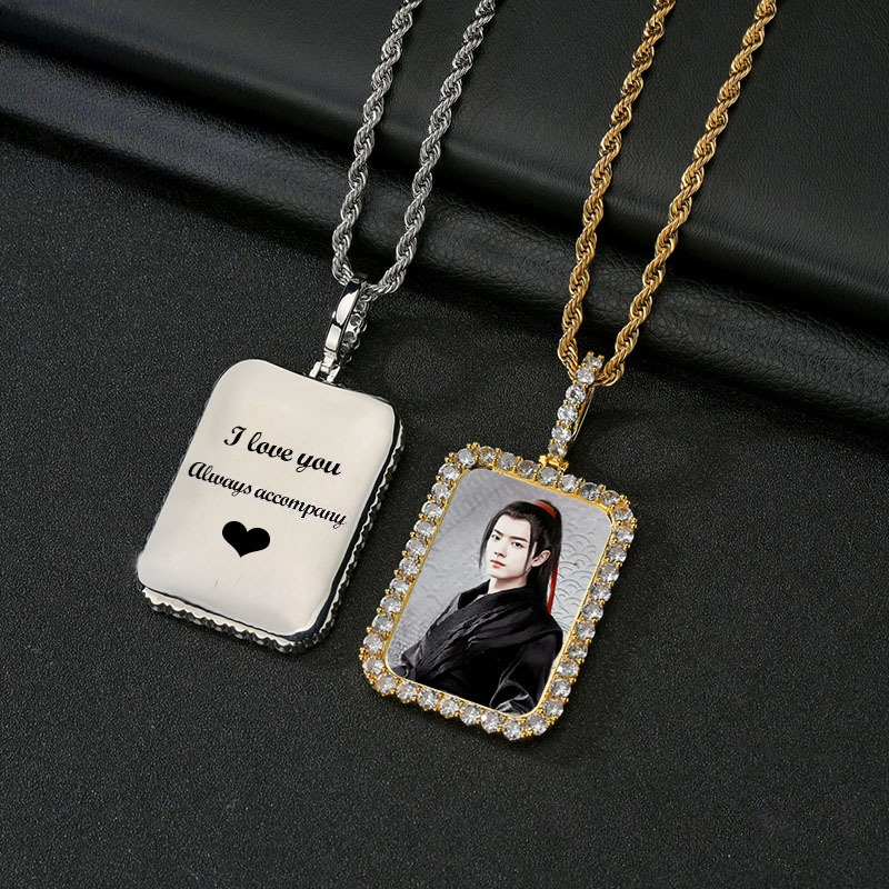 Personal Photo Print Name Engraved Necklace
