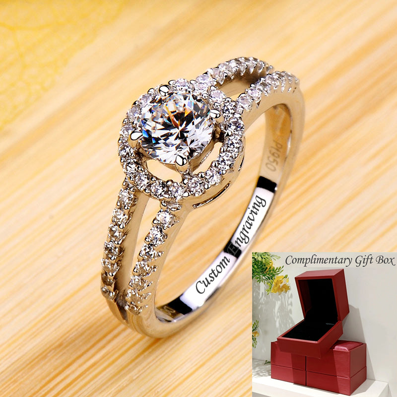 Engraved 0.5 Carat Halo Lab Diamond Ring for Women