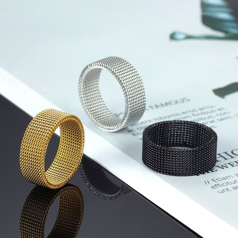 Mens Mesh Wedding Band Stainless Steel 8mm