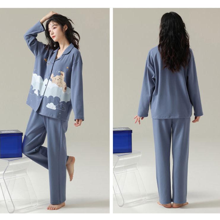 4-Piece Bear Print Couples Nightwear Pajamas 100% Cotton