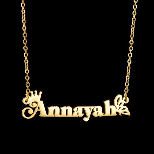 Crown Butterfly Custom Name Necklace