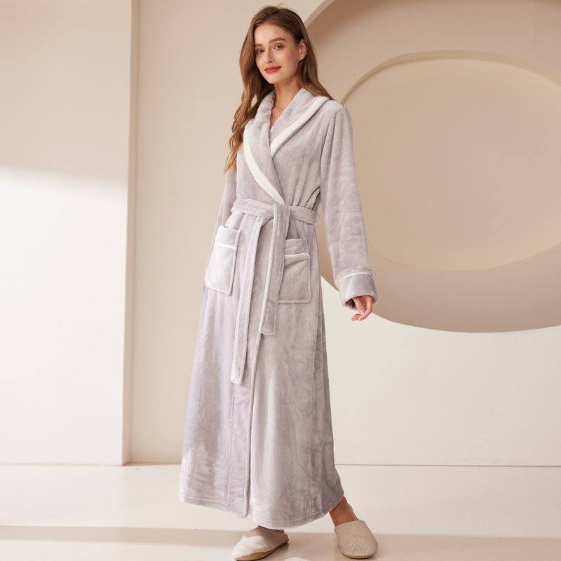 Thickened Flannel Robe Nightgown Set for 2
