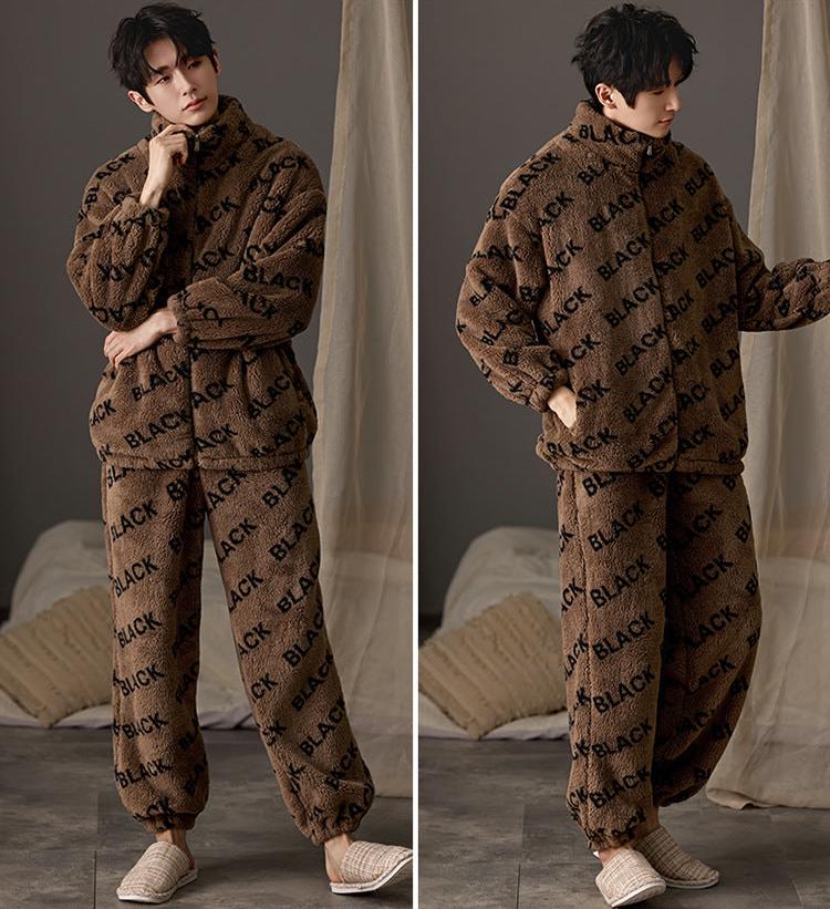 4-Piece Zipper Flannel Pajamas for Couples