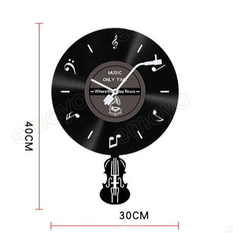 LP Record Pendulum Wall Clock — Vinyl, Silent (15.7x11.8 in)