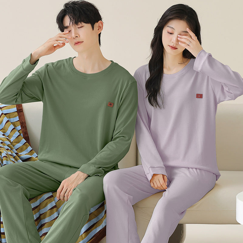 Long Sleeve Round Neck Couples Winter Pajamas 100% Cotton