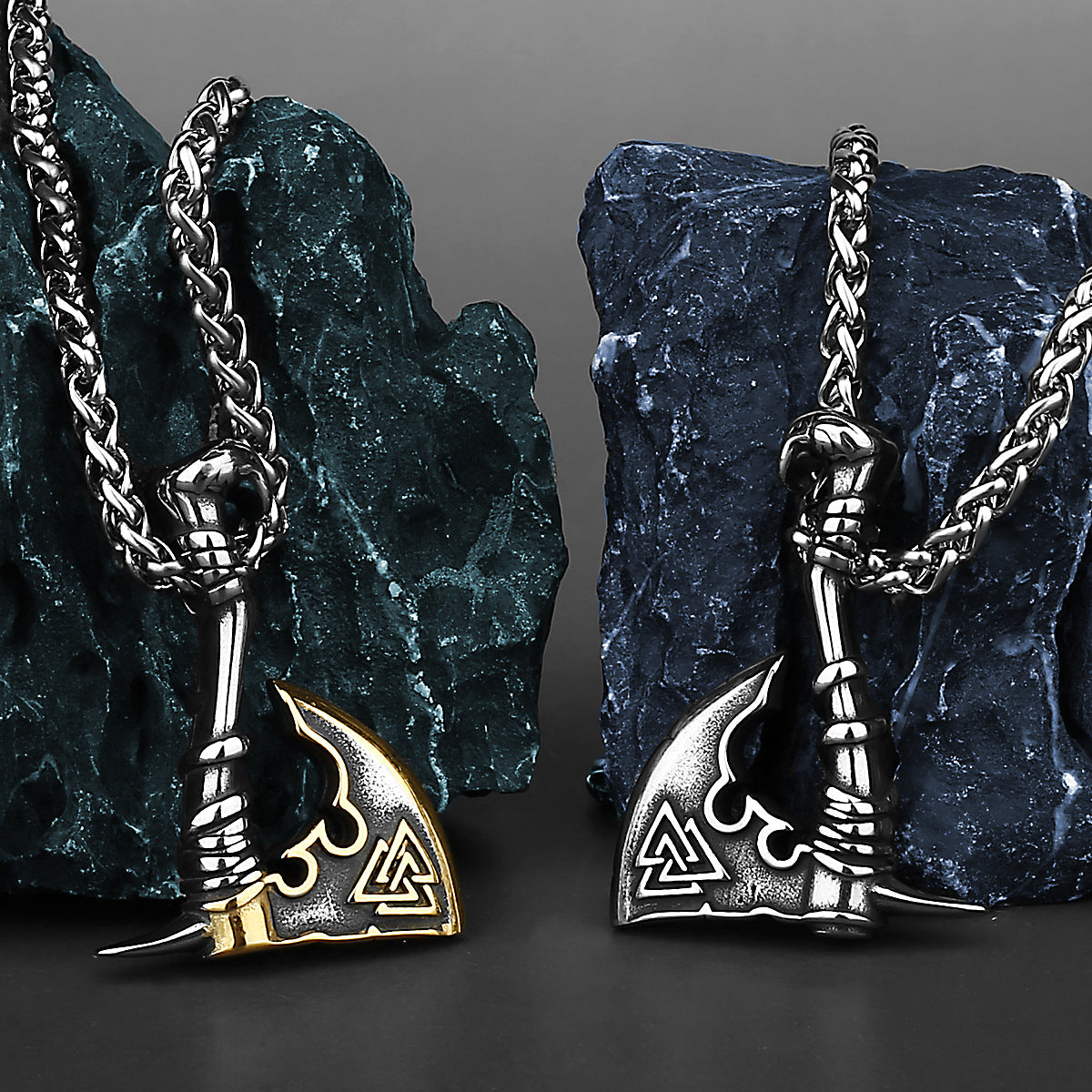 Mens Viking Rune Style Axe Thick Chain Necklace