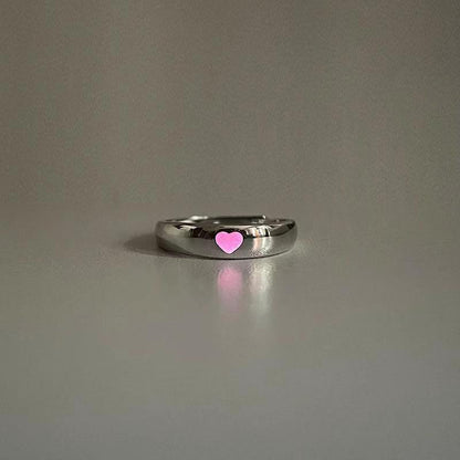 Glow in Dark Matching Hearts Couple Rings Set - Adjustable Size