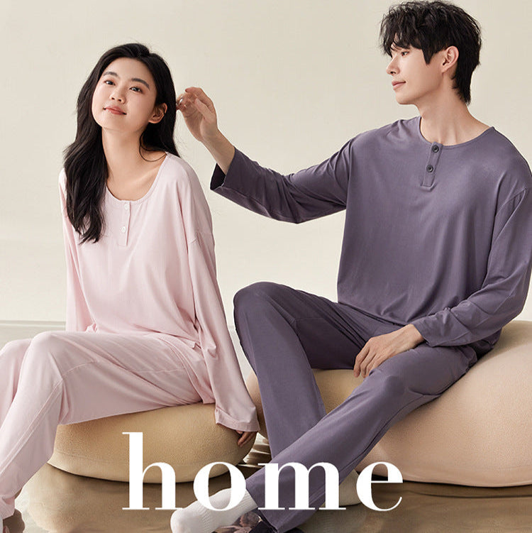 Plain Button-Front Pajamas Set 100% Polyester