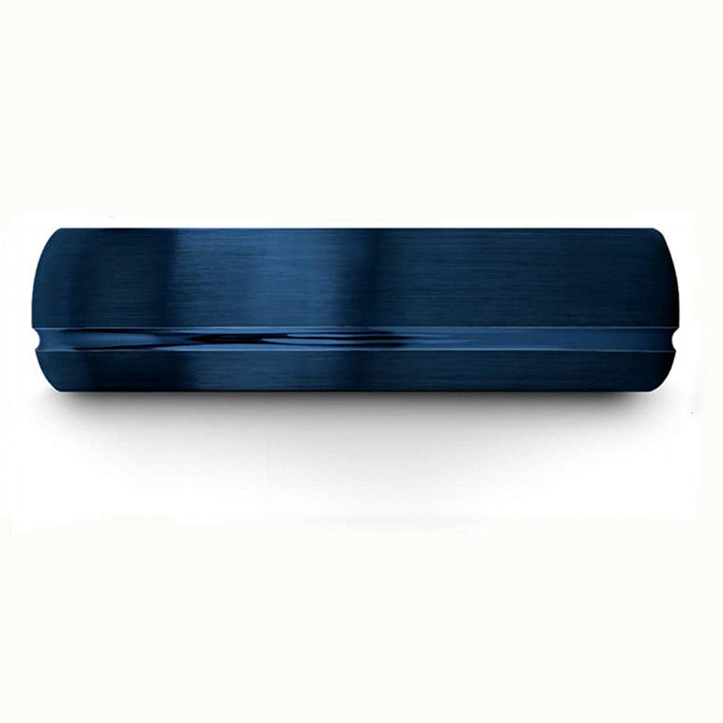 Engraved Brushed Stainless Steel Ring (6mm) - Blue Tone