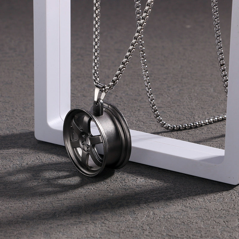 Car Rim Necklace Engravable Gift - Stainless Steel Box Chain for Mechanics
