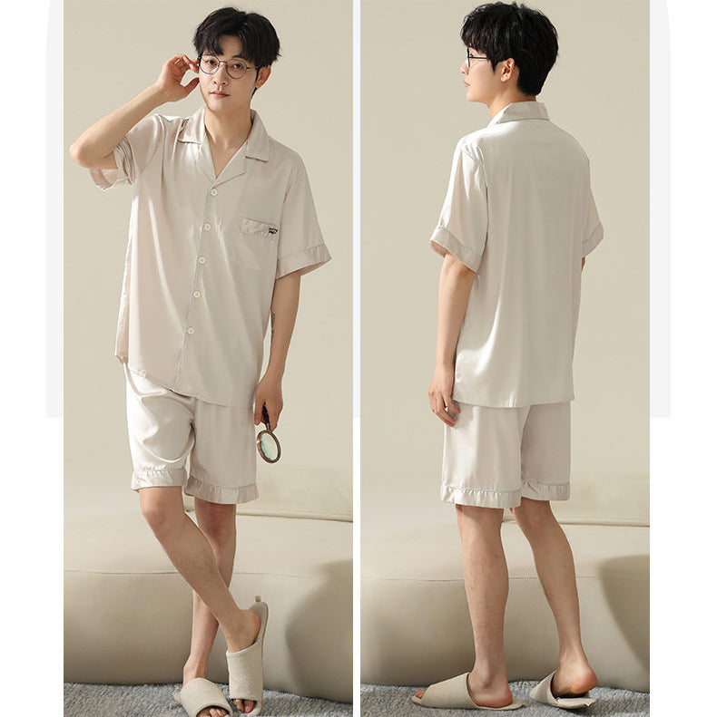 Silky Satin Couple Pajamas - Cool Short Sleeve Luxury Set