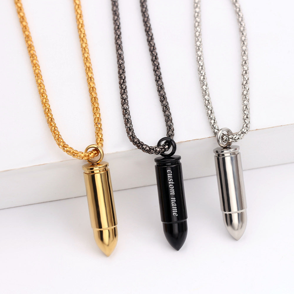 Engraved Memorial Urn Cremation Bullet Necklace