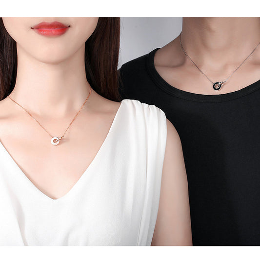 Engraved Matching Rings Couple Necklaces Set