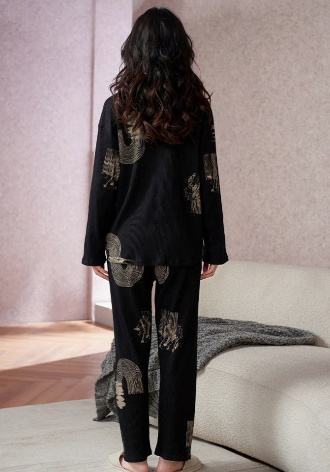 Matching Pajamas Sleepwear Set for Couples Black Pure Cotton