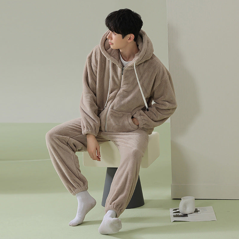 4-Piece Matching Warm Hoodie Couples Pajamas Set