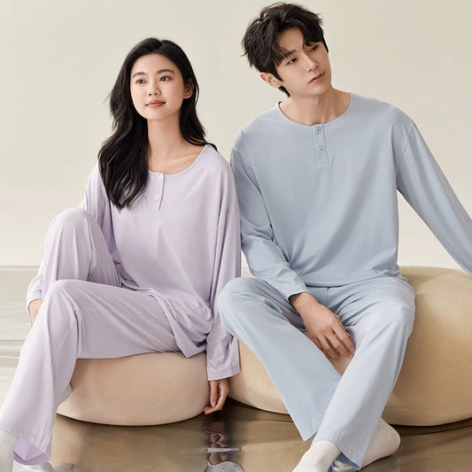 Plain Button-Front Pajamas Set 100% Polyester