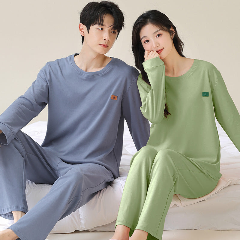 Long Sleeve Round Neck Couples Winter Pajamas 100% Cotton