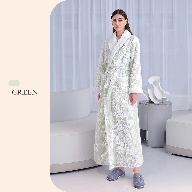 Floral Thickened Flannel Robe Nightgown Set