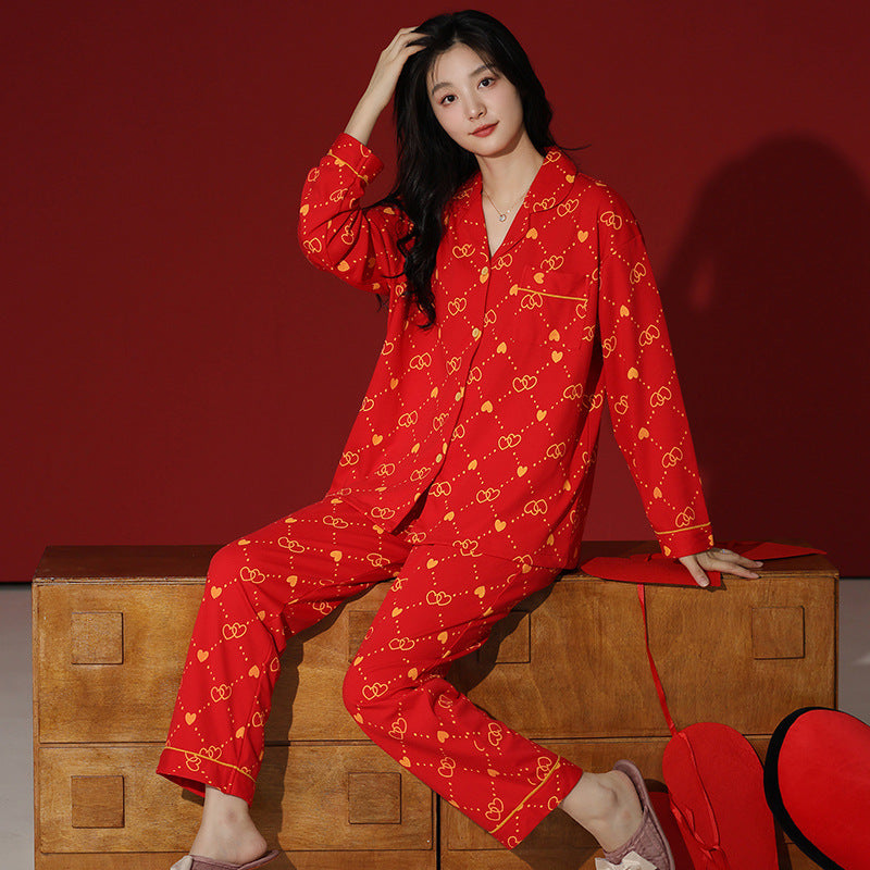 4-Piece Married Couples Red Pajamas Set 100% Cotton