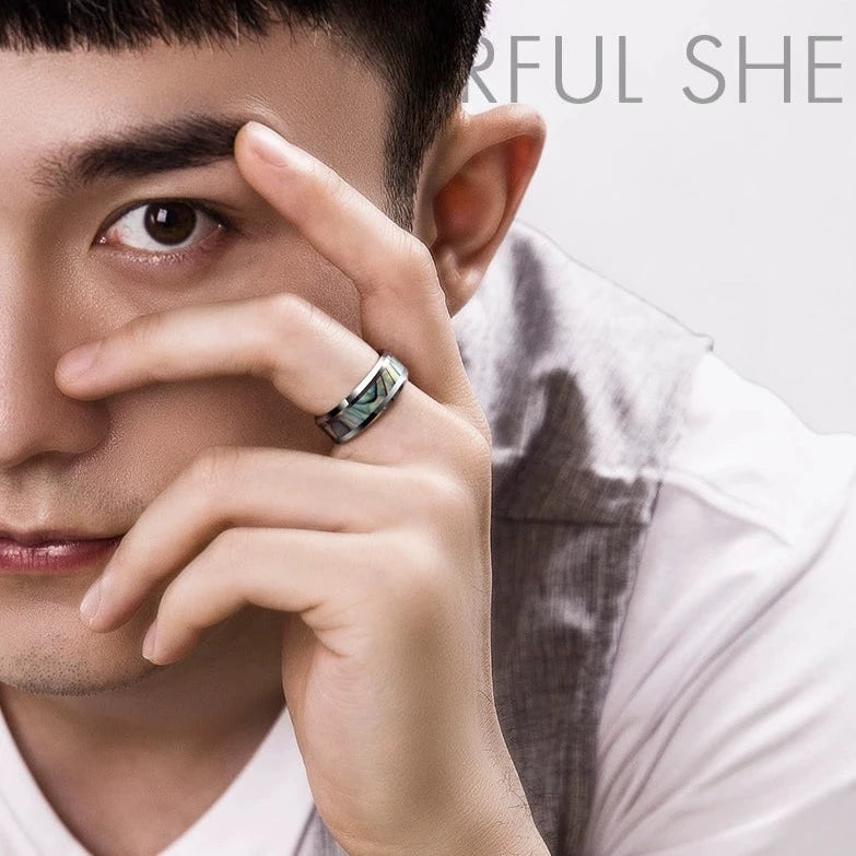 Engraved Mens Marriage Ring Tungsten and Shell