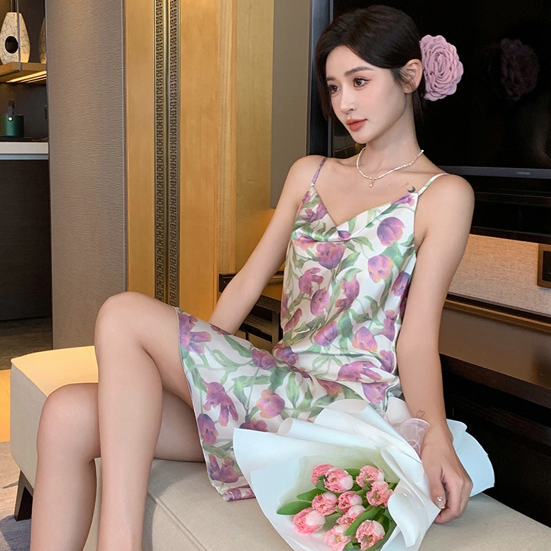 Floral Print Slip Suspender Nightie 100% Polyester