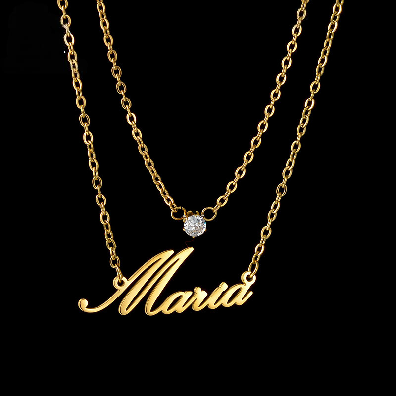 Double Chain Personal Name Birthstone Necklace