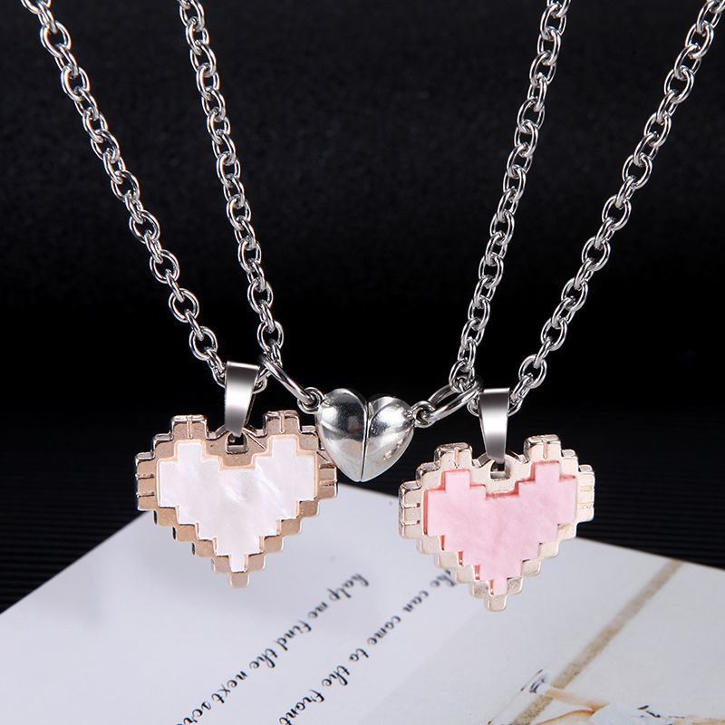 Engraved Magnetic Hearts Necklaces Set for Couples