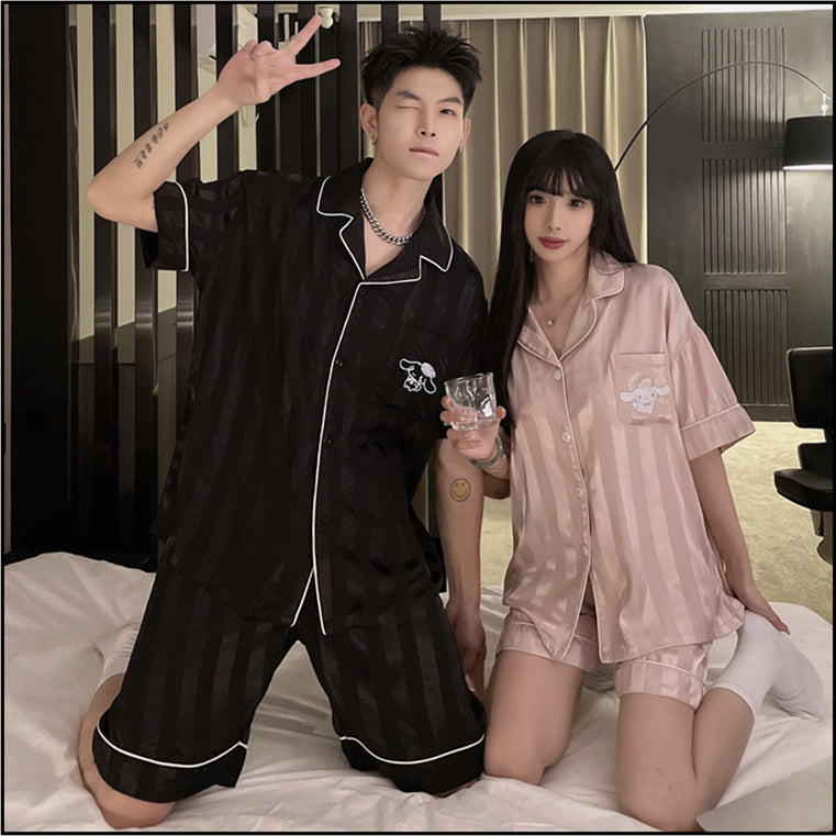 Classic Ice Silk Couple's Pajama Set | Timeless Elegance