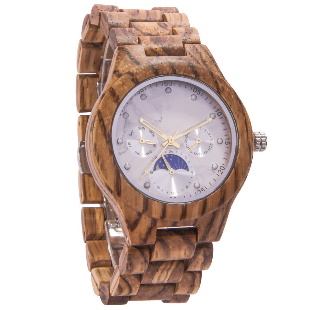 Engraved Unisex Wood Chronograph Watch